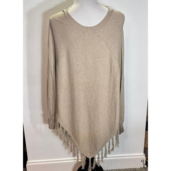 Double Zero Beige Fringe Sweater Women’s Small Boho Asymmetrical Knit Top - Picture 2 of 5